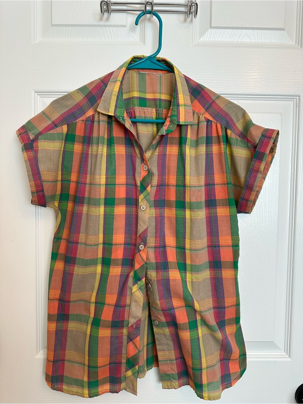 Vintage Lightweight Multicolor Plaid Short-Sleeve Shirt